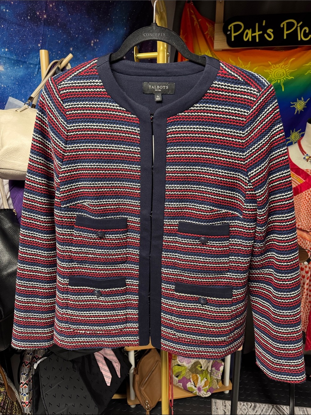 Talbots Navy, Red & White Striped Knit Blazer